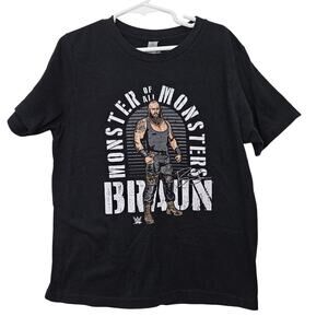 WWE Boys Wrestling T-Shirt Braun Strowman 8 Medium Black Monsters Short Sleeve